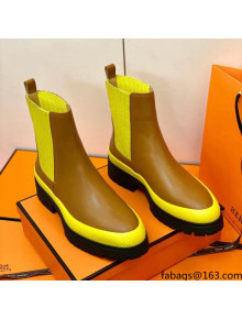 Hermes Calfskin Ankle Boot Brown/Yellow 2021 Top Quality (Pure Handmade)