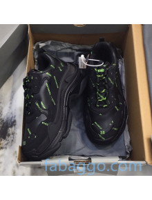 Balenciaga Allover Logo Triple S Sneakers Black/Green 2020 (For Women and Men)