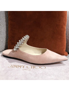 Jimmy Choo Suede Crystal Strap Flat Mules Nude 2021 