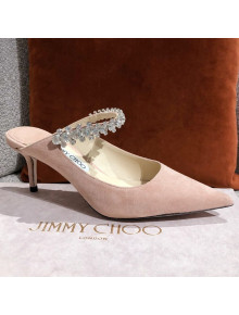 Jimmy Choo Suede Crystal Strap Heel Mules 6.5cm Nude 2021 