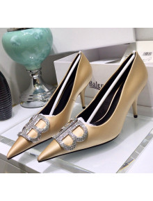 Balenciaga Crystal BB Square Knife Pump in Stretch Satin Light Gold 2020