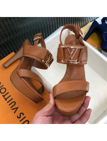 Louis Vuitton Horizon Grained Calfskin Square LV Platform Sandal 100MM Brown 2020