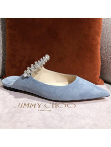 Jimmy Choo Suede Crystal Strap Flat Mules Blue 2021 