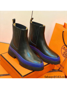 Hermes Calfskin Ankle Boot Black/Blue 2021 Top Quality (Pure Handmade)