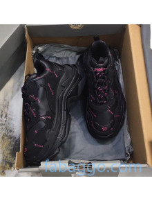 Balenciaga Allover Logo Triple S Sneakers Black/Pink 2020 (For Women and Men)