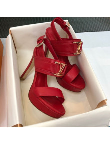 Louis Vuitton Horizon Grained Calfskin Square LV Platform Sandal 100MM Red 2020