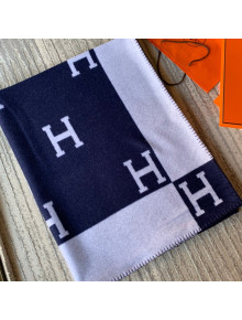 Hermes Classic Wool Cashmere Blanket 140x170cm Navy Blue 2020 07