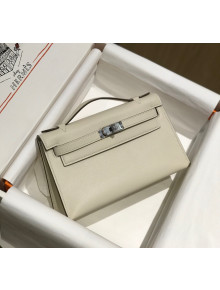 Hermes Kelly Pochette Bag 22cm Cream White/Silver 