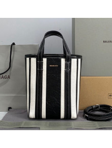 Balenciaga Barbes Small North-South Shopper Bag in Black and White Striped Lambskin 2021