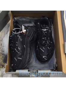 Balenciaga Allover Logo Triple S Sneakers Black/White 2020 (For Women and Men)