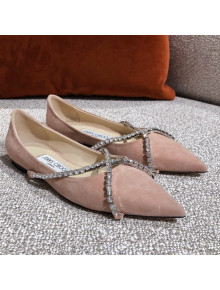 Jimmy Choo Suede Crystal Strap Ballerinas Nude 2021 