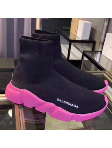 Balenciaga Stretch Knit Speed Trainers Boot Sneakers Black/Fuchsia 2019