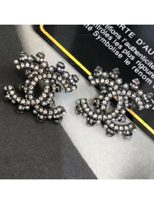 Chanel Crystal CC Stud Earrings Black 04 2019