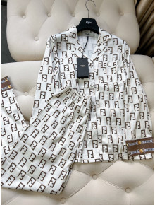 Fendi Silk Shirt and Pants Suit White 2022 01