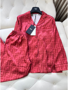 Fendi Silk Shirt and Pants Suit Red 2022 02