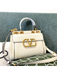 Valentino Medium Alcove Handbag in Grainy Calfskin White/Gold 3300