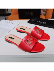 Dolce&Gabbana Cutout DG Calfskin Flat Slide Sandals Red 2021