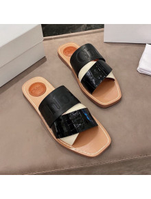 Chloe Leather Strap Flat Slide Sandals Black 2021