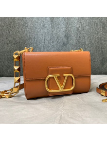 Valentino Stud Sign Grainy Calfskin Shoulder Bag 0777 Brown/Gold 2021