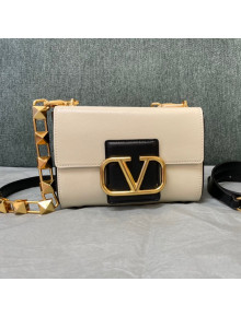 Valentino Stud Sign Grainy Calfskin Shoulder Bag 0777 Black/White Leather 2021