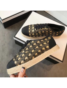 Chanel Woven Lace-Up Espadrilles Sneakers G34424 Black/Gold 2018