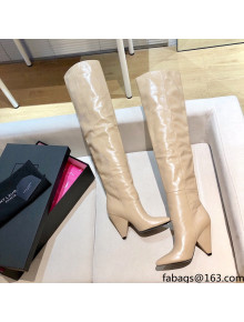 Saint Laurent Nike Over-the-knee Boots in Shinny Calfskin Beige 2021