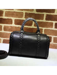 Gucci Small Vintage Leather GG Trim Boston Bag 269876 Black 