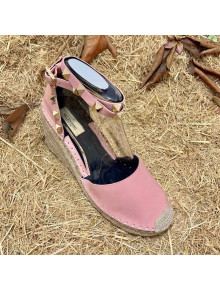 Valentino Double Rockstud Grainy Calfskin Wedge Espadrillas 6.5cm Pink 2021