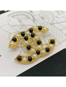 Chanel Pearl CC Brooch White/Gold/Black 2020