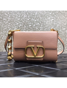 Valentino Stud Sign Grainy Calfskin Shoulder Bag 0777 Light Pink 2021