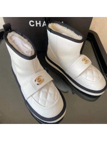 Chanel Soft Calfskin Ankle Short Boots with CC Buckle White 2021  