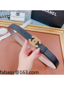 Chanel Calfskin Belt 30mm with Crystal CC Buckle Black 2021