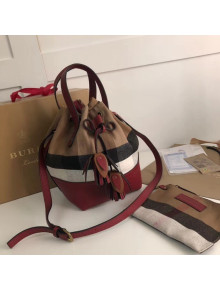 Bur. House Check and Leather Tassel Drawing Bucket Bag Burgundy 2018