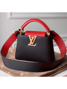 Louis Vuitton Taurillon Leather Capucines MIni Top Handle Bag M56071 Black/Red