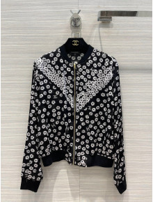 Chanel Daisy Print Silk jacket Black 2022 031209