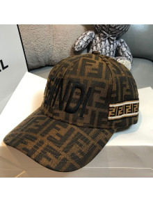 Fendi FF Canvas Baseball Hat with FF Band Brown 2021