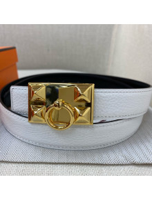 Hermes Glenan Reversible Calfskin Belt 25mm with Stud Buckle White 2021