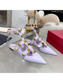 Valentino Roman Stud Lambskin Strap Flat Mules Light Purple 2021