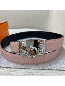 Hermes Glenan Reversible Calfskin Belt 25mm with Stud Buckle Pink 2021