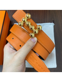 Hermes Glenan Reversible Calfskin Belt 25mm with Stud H Orange 2021