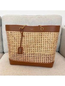 Saint Laurent E/W Shopping Tote bag in Woven Cane and Leather 6551432 Brown Gold 2021