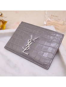 Saint Laurent Crocodile Embossed Leather Card Holder 423291 Grey/Silver 2021