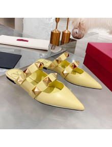 Valentino Roman Stud Calfskin Flat Mules Light Yellow 2021