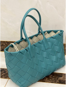 Bottega Veneta Large Tote Bag in Woven Lambskin Blue/White 2021