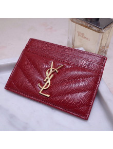 Saint Laurent Grained Leather Card Holder 423291 Red/Gold 2021