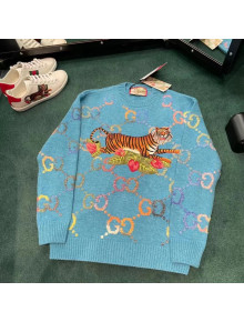 Gucci Tiger Interlocking G Sweater Blue 2022 23