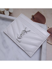 Saint Laurent Grained Leather Card Holder 423291 Off White/Silver 2021