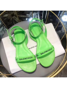 Balenciaga Allover Logo Round Flat Sandal Green 2019