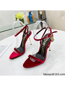 Tom Ford Velvet Padlock Pointy Naked Sandals 105mm Heel Deep Red 2022