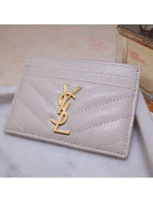 Saint Laurent Grained Leather Card Holder 423291 Cream White/Gold 2021